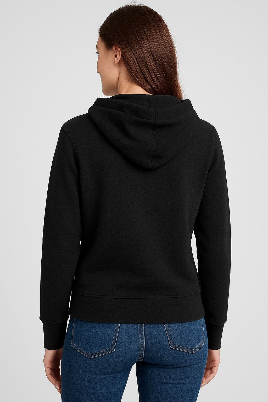 Black Cotton-Blend Hoodie with front zip closure