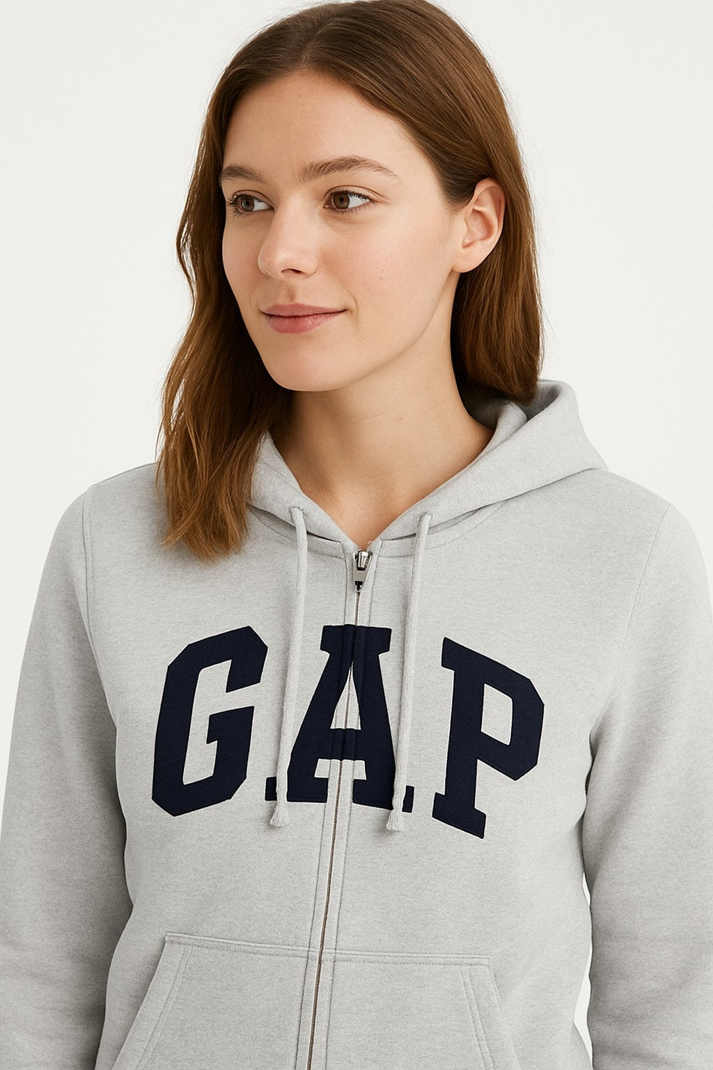 Grey Cotton-Blend Hoodie with front zip closure