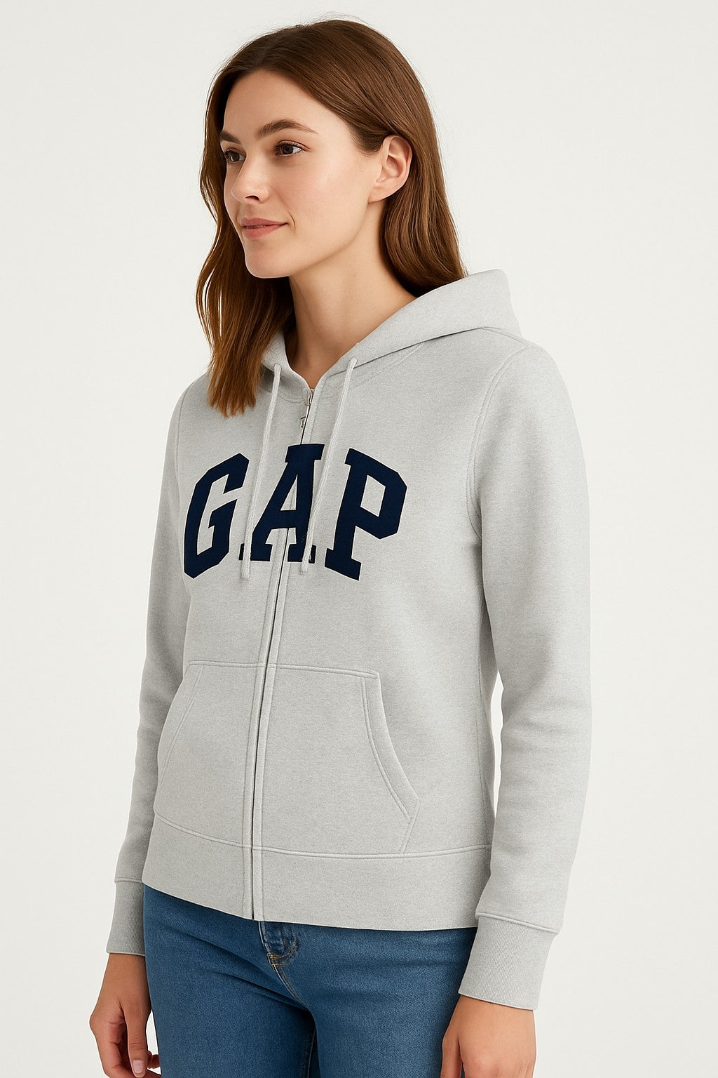 Grey Cotton-Blend Hoodie with front zip closure