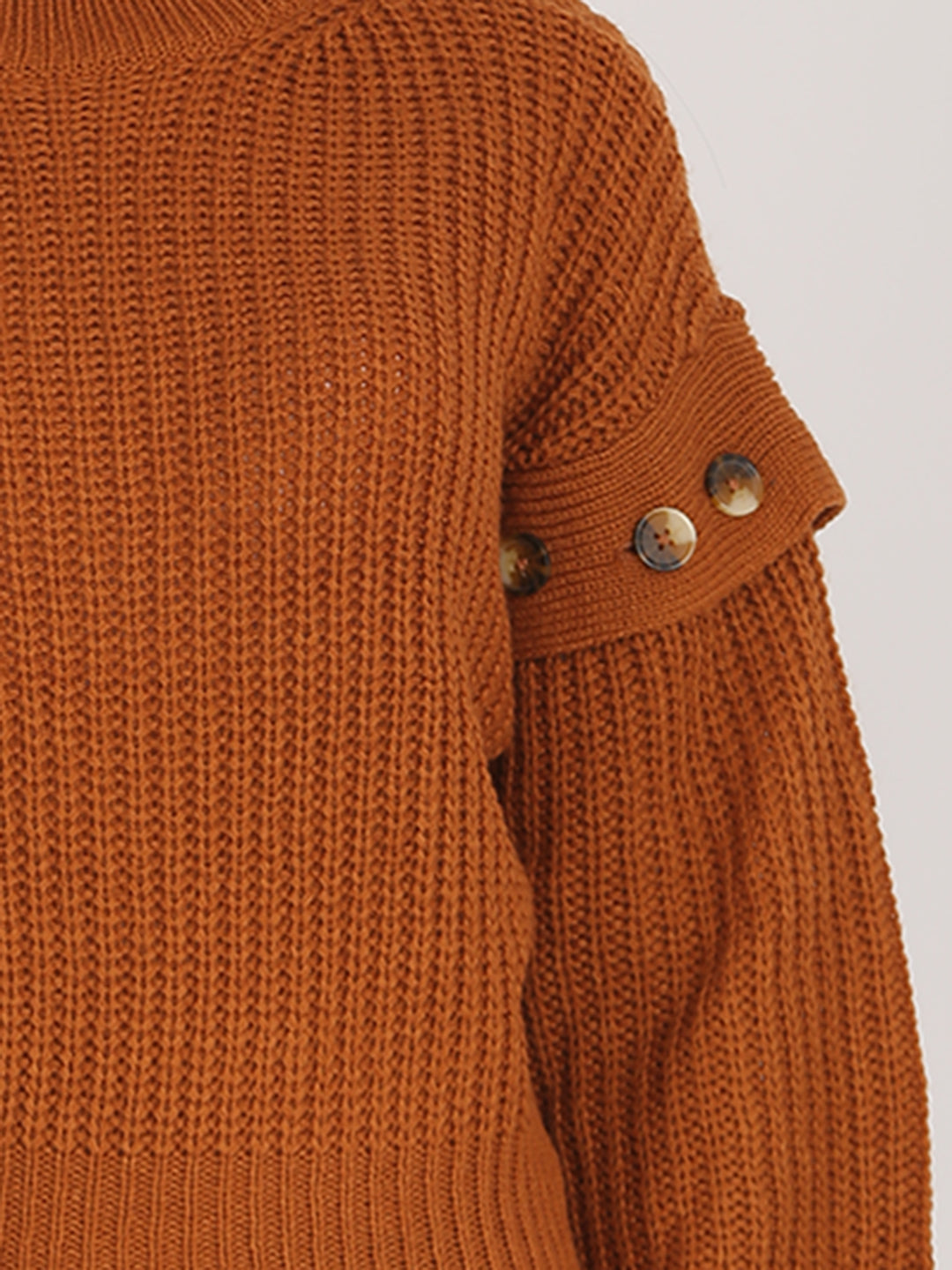 Acrylic Turtle Neck Cable Knit Loose Style Pattern Mustard Sweater