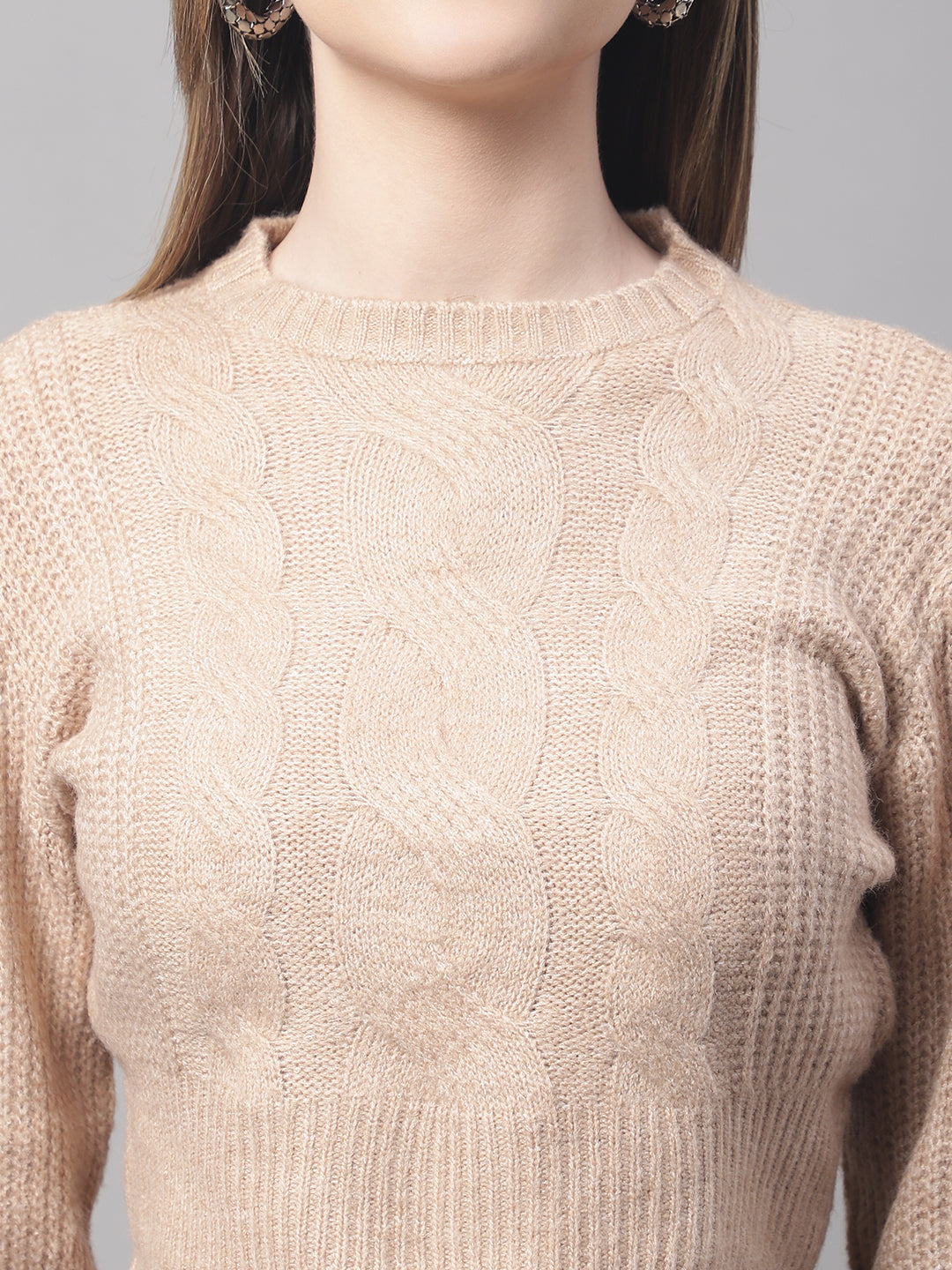 Acrylic Turtle Neck Full Sleeve Crop Brown Sweater