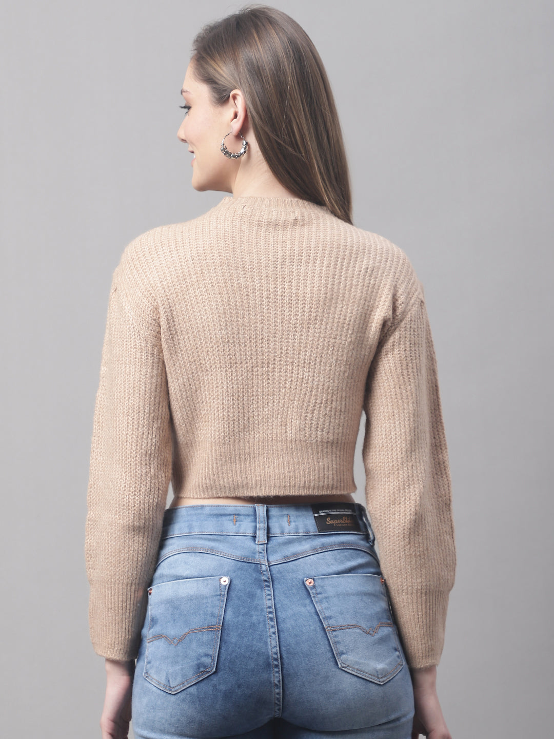 Acrylic Turtle Neck Full Sleeve Crop Brown Sweater