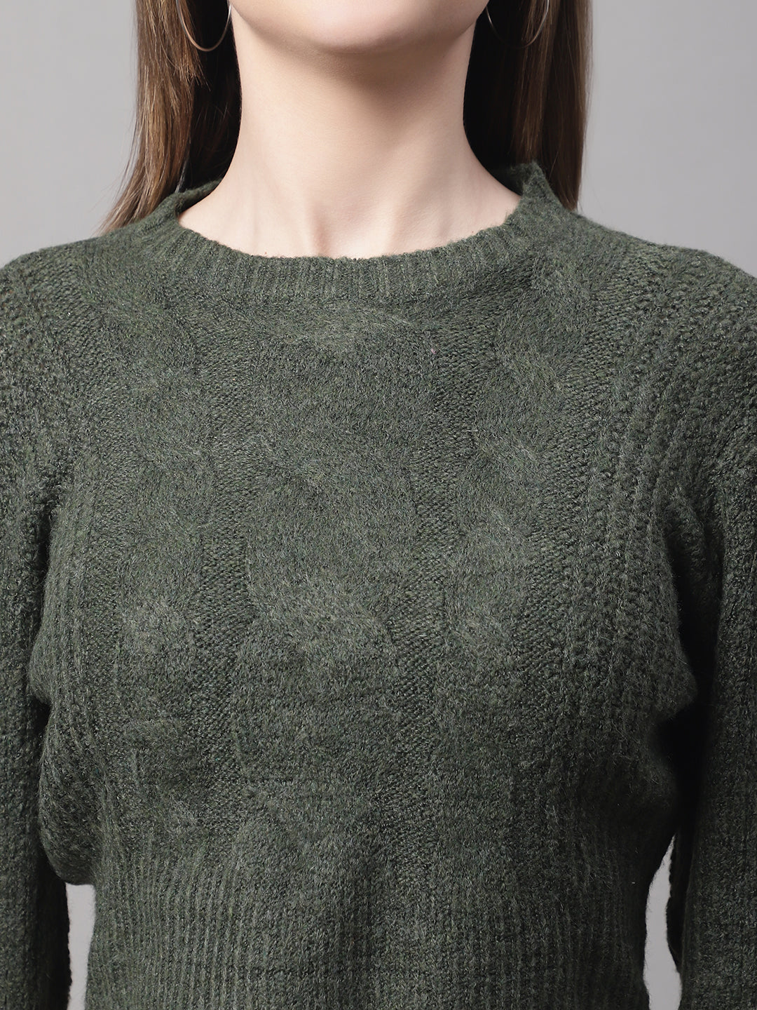 Acrylic Turtle Neck Full Sleeve Crop Green Sweater