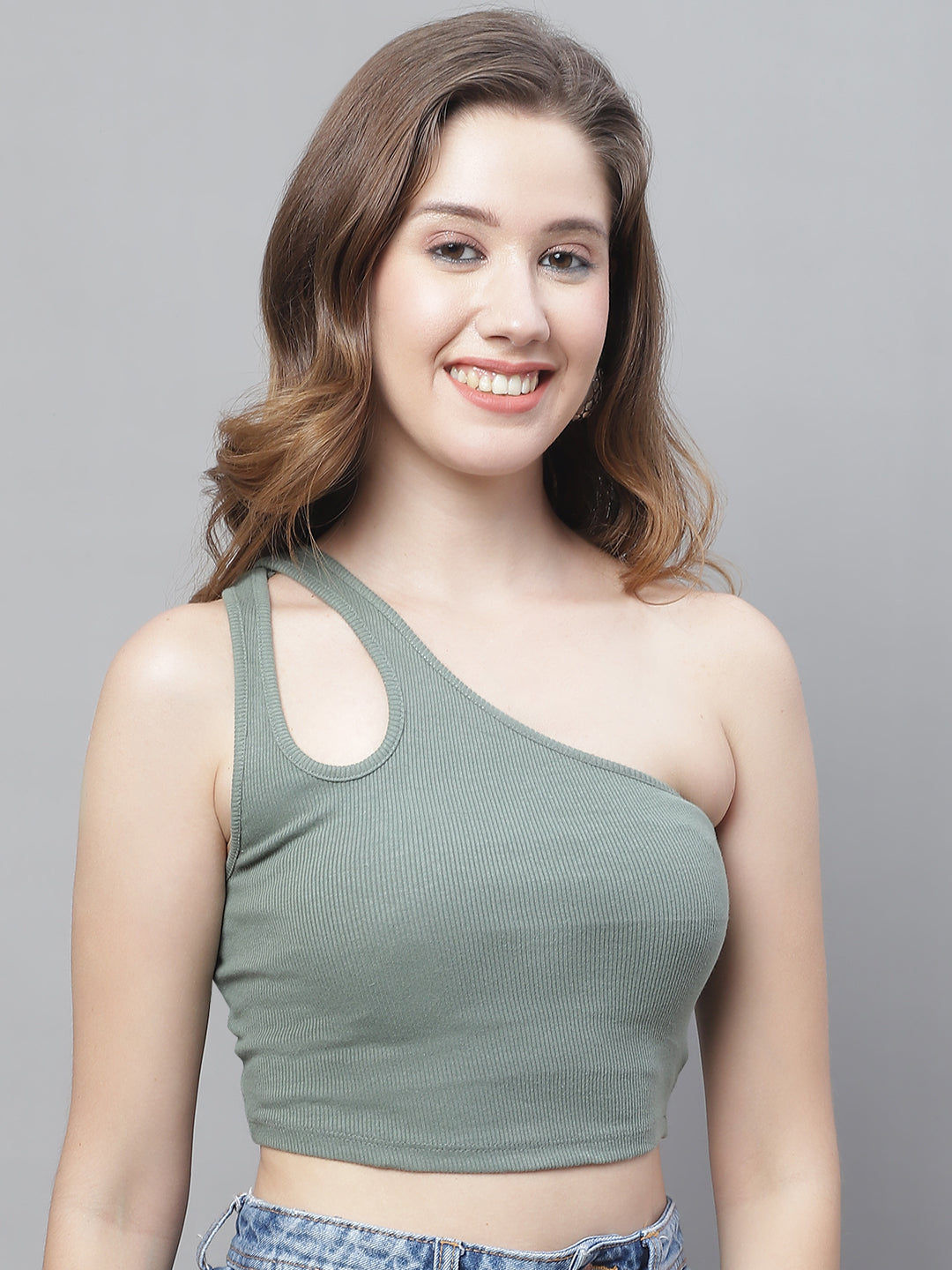 Acrylic One Side Shoulder Green Classic Top