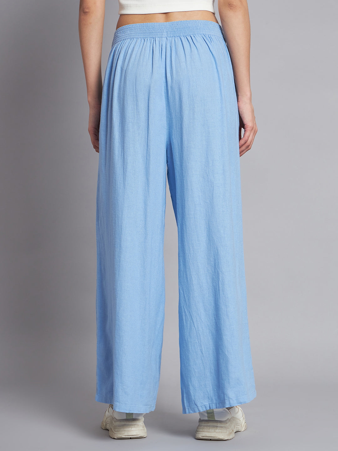 Flared fit Linen Solid Blue wide-leg Culottes