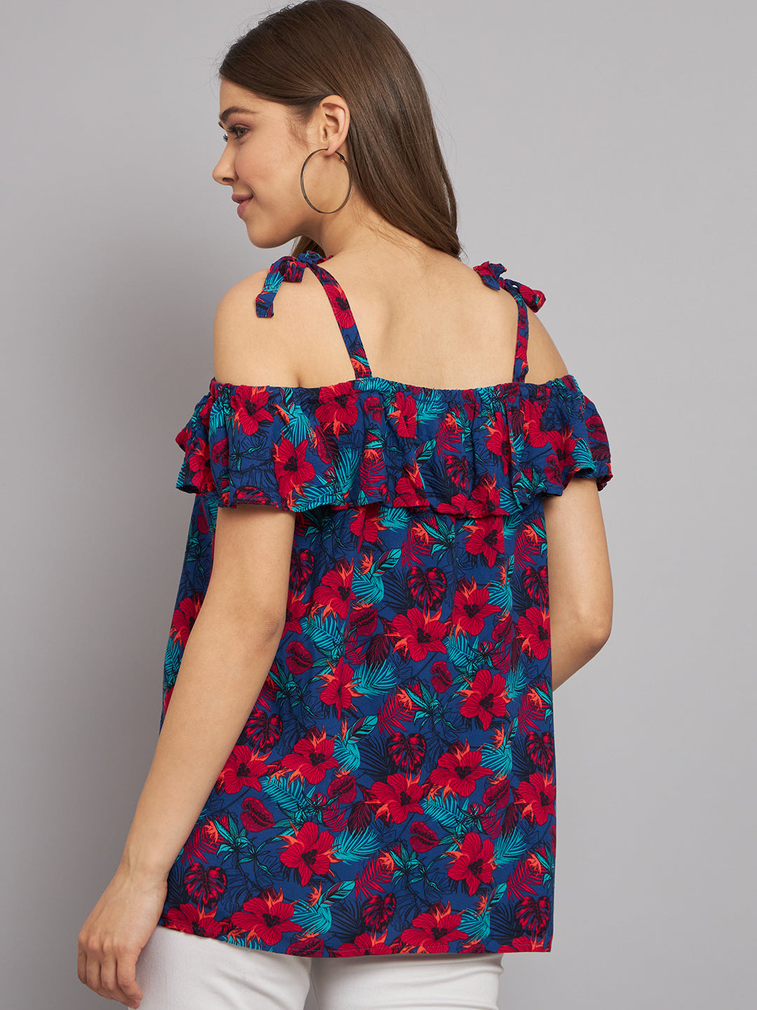 Viscose Open-Shoulder Printed Multicolor Top