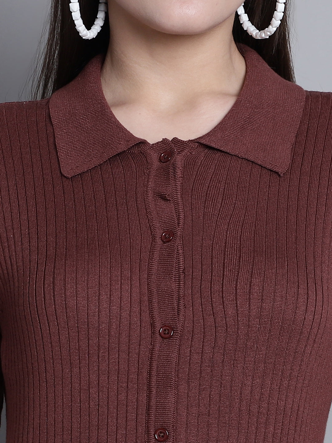 Viscose Half Sleeve Short Fitted Jersey Brown Dress