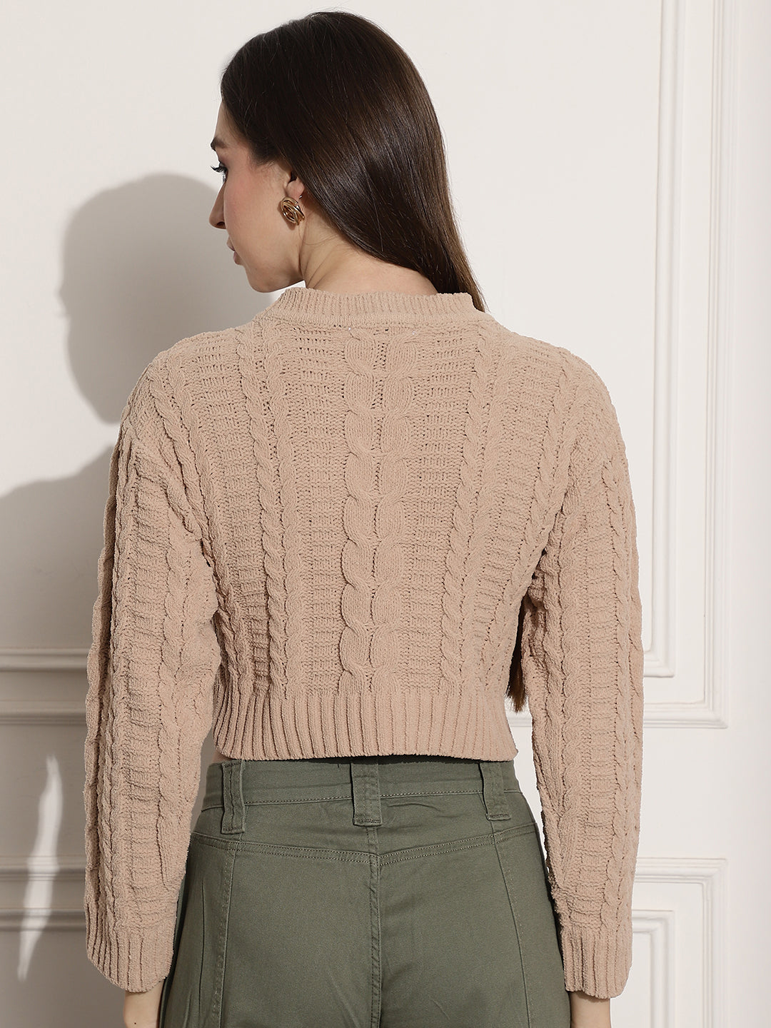 Acrylic Round-Neck Full Sleeve Brown Sweater