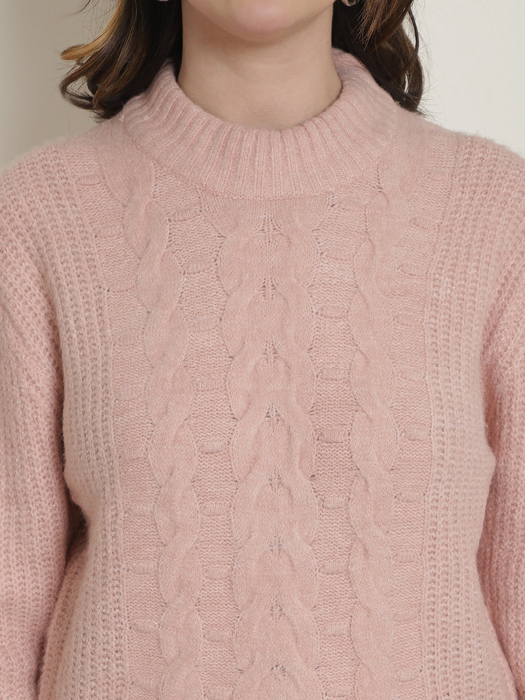 Acrylic Turtle Neck Full Sleeve Light Rose Sweater
