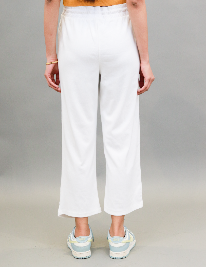 Cotton Solid Handloom Wide Leg White Trouser
