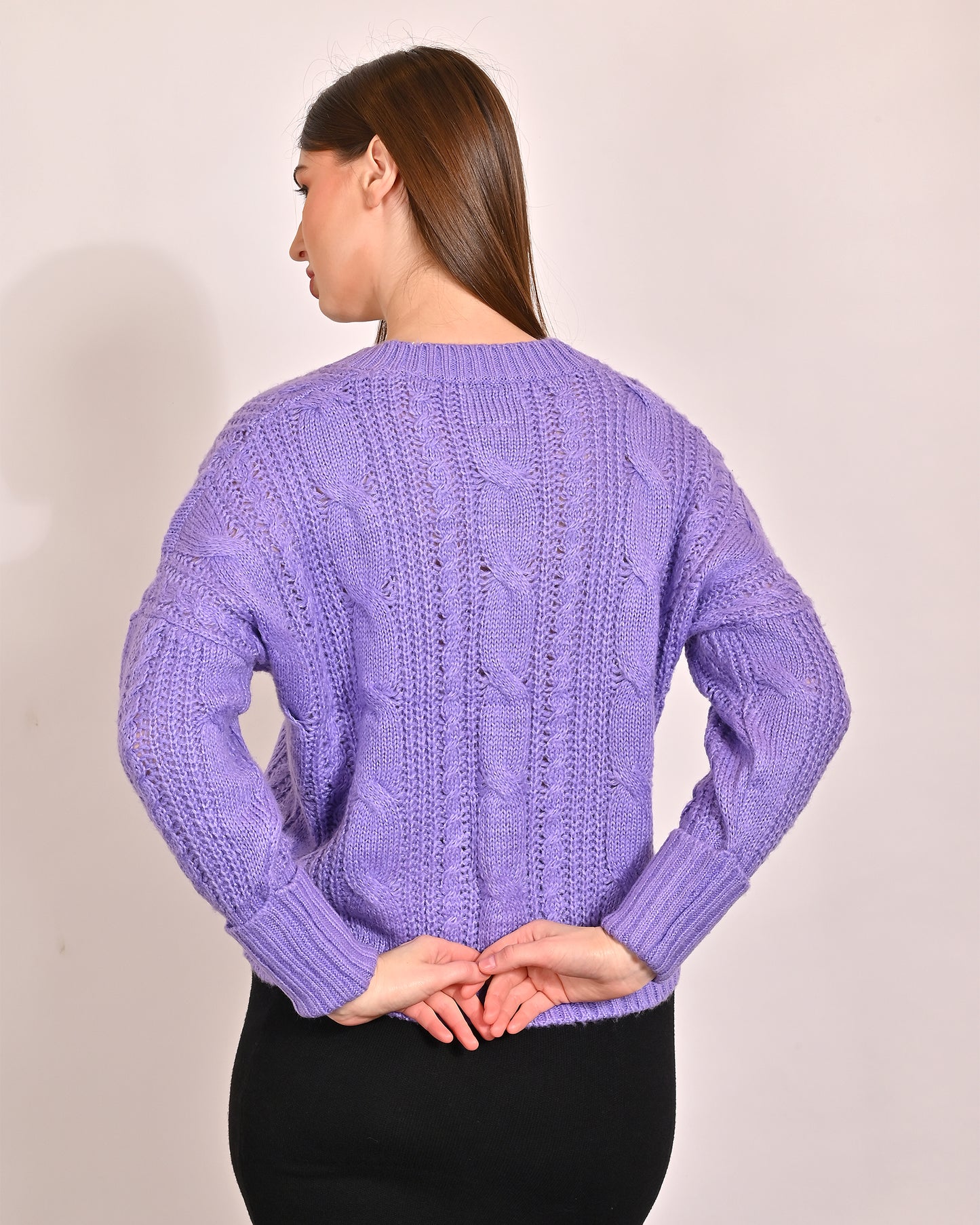Acrylic Full Sleeve with V-Neck Purple Cardigan