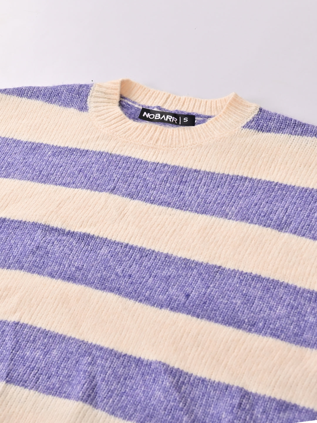 Polyester Crew Neck with Full Sleeve oversized design Stripe wool blend Blue Sweater