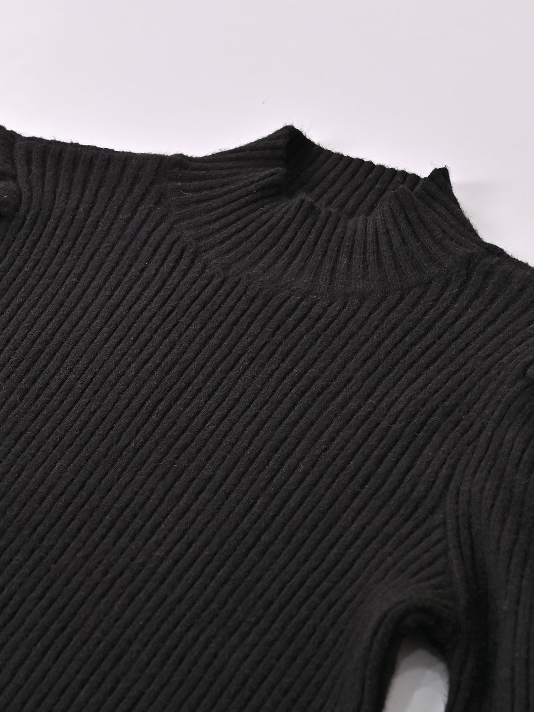 Acrylic Puff Full Sleeve with Turtle Neck Black Sweater