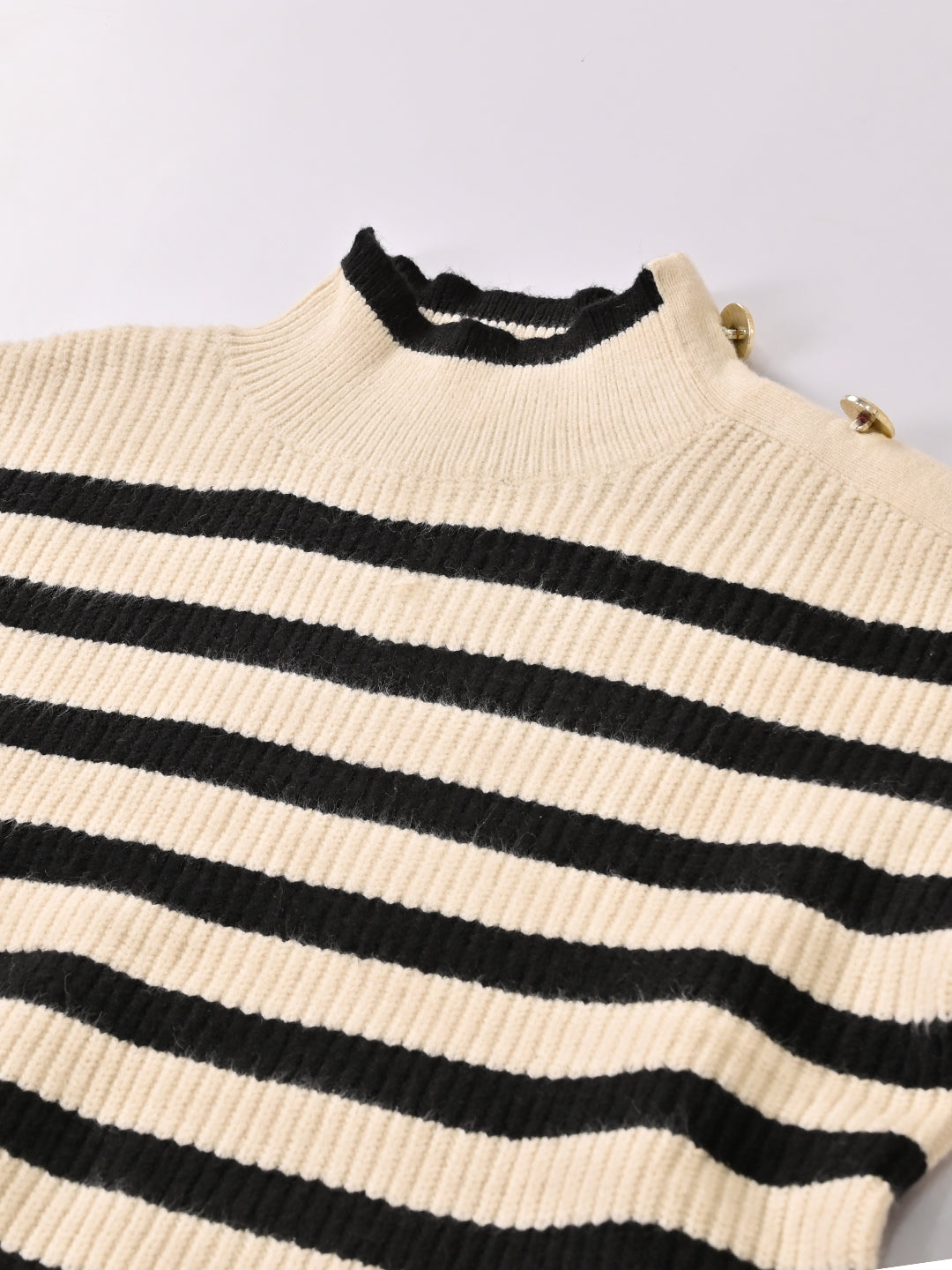 Acrylic Striped with Full Sleeve Turtle Neck Beige sweater