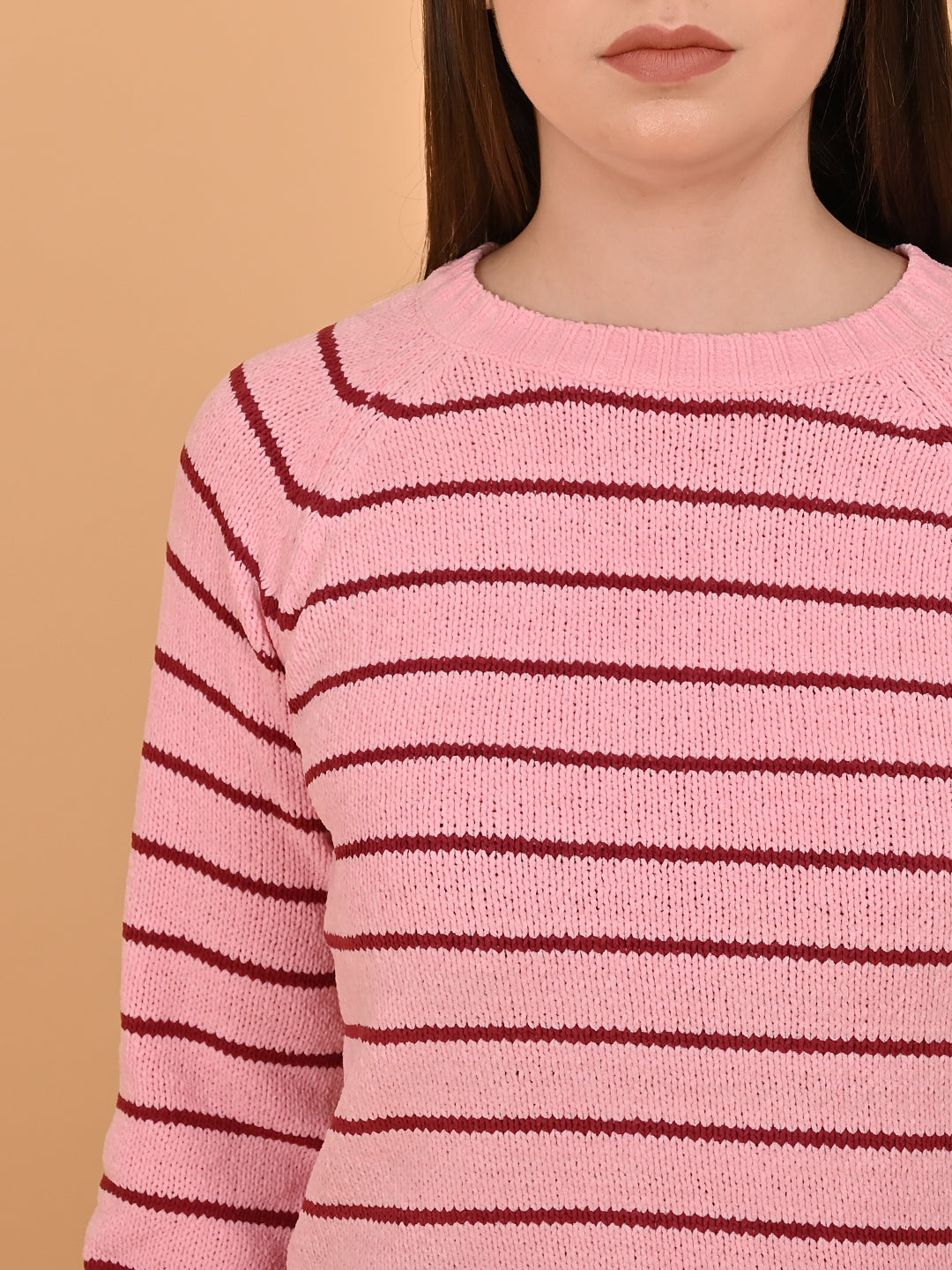 Viscose Pink cropped sweater with Vertical stripes