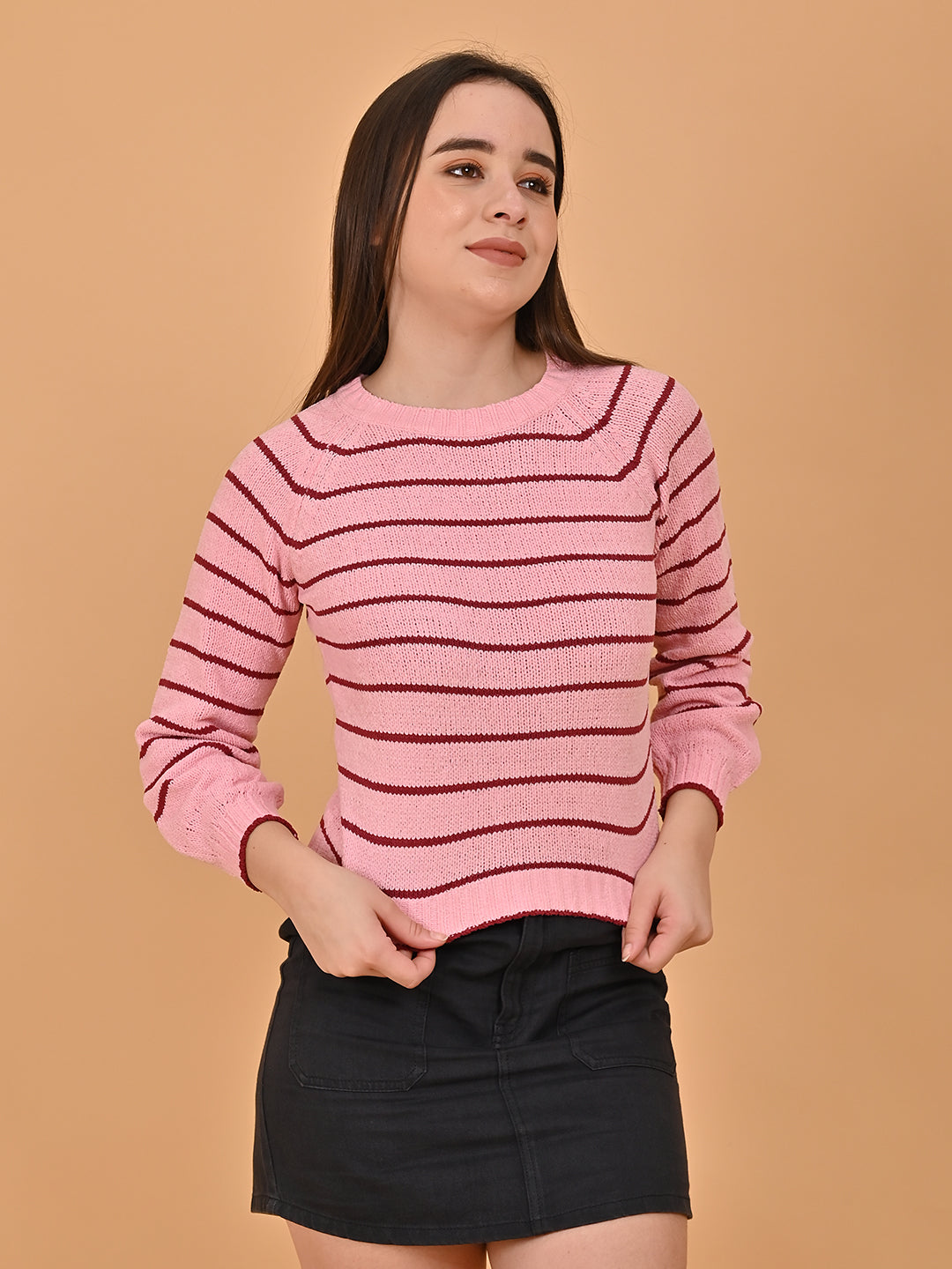 Viscose Pink cropped sweater with Vertical stripes