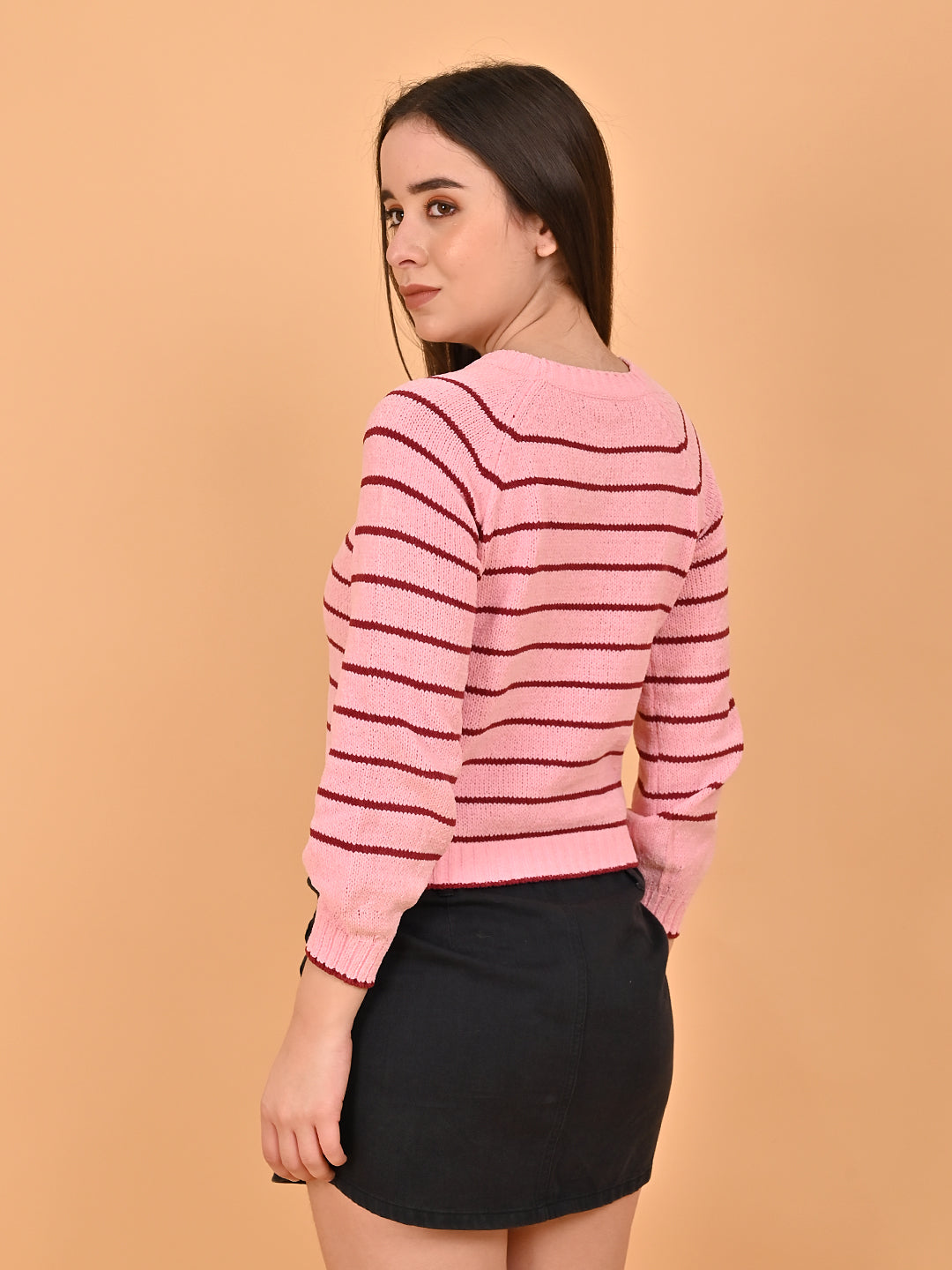 Viscose Pink cropped sweater with Vertical stripes