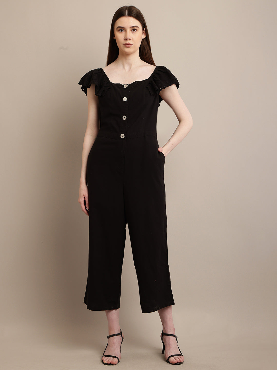 Cotton Black Solid Basic Black Jumpsuit
