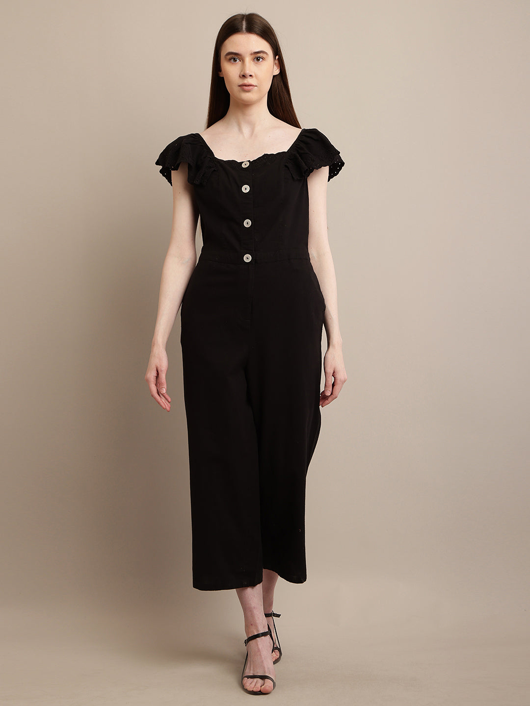 Cotton Black Solid Basic Black Jumpsuit