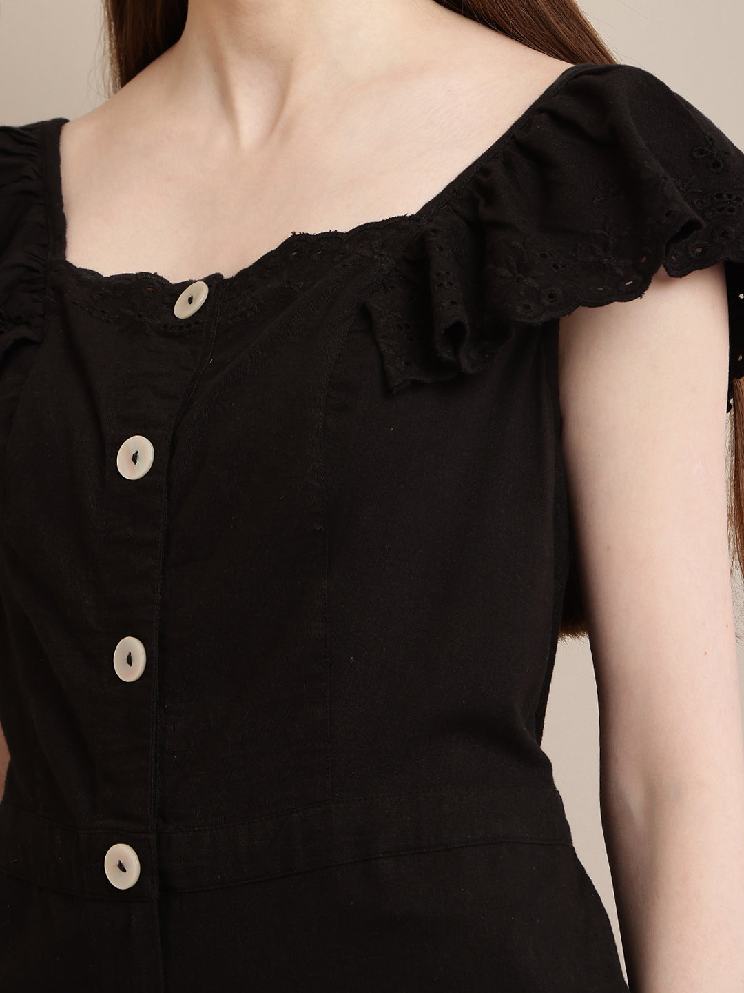 Cotton Black Solid Basic Black Jumpsuit