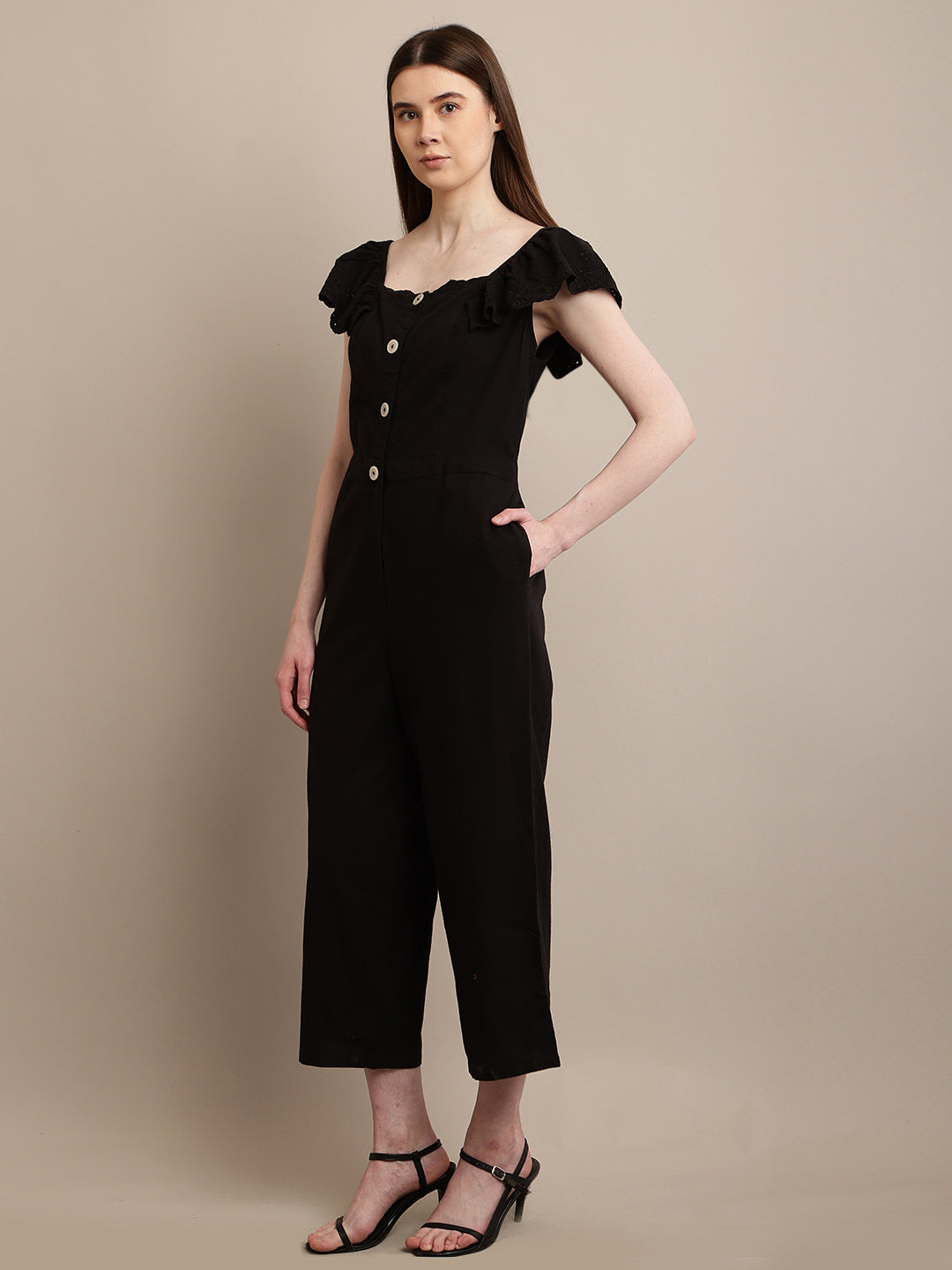 Cotton Black Solid Basic Black Jumpsuit