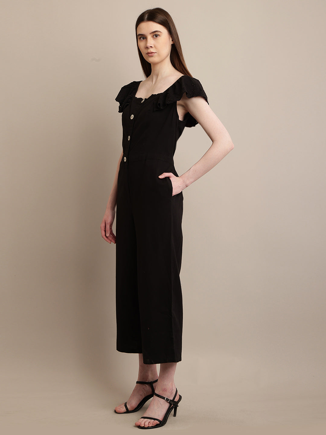 Cotton Black Solid Basic Black Jumpsuit