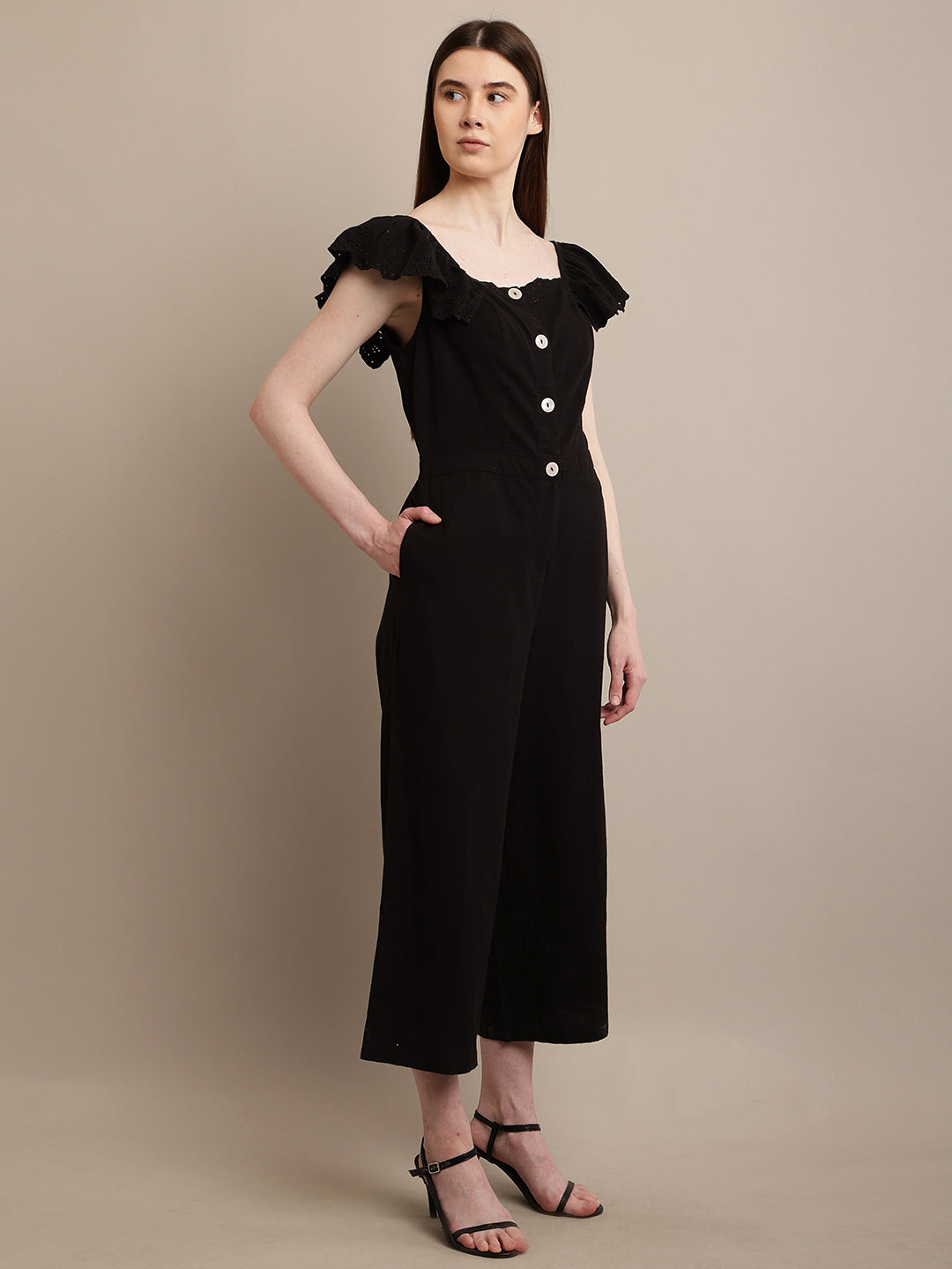 Cotton Black Solid Basic Black Jumpsuit