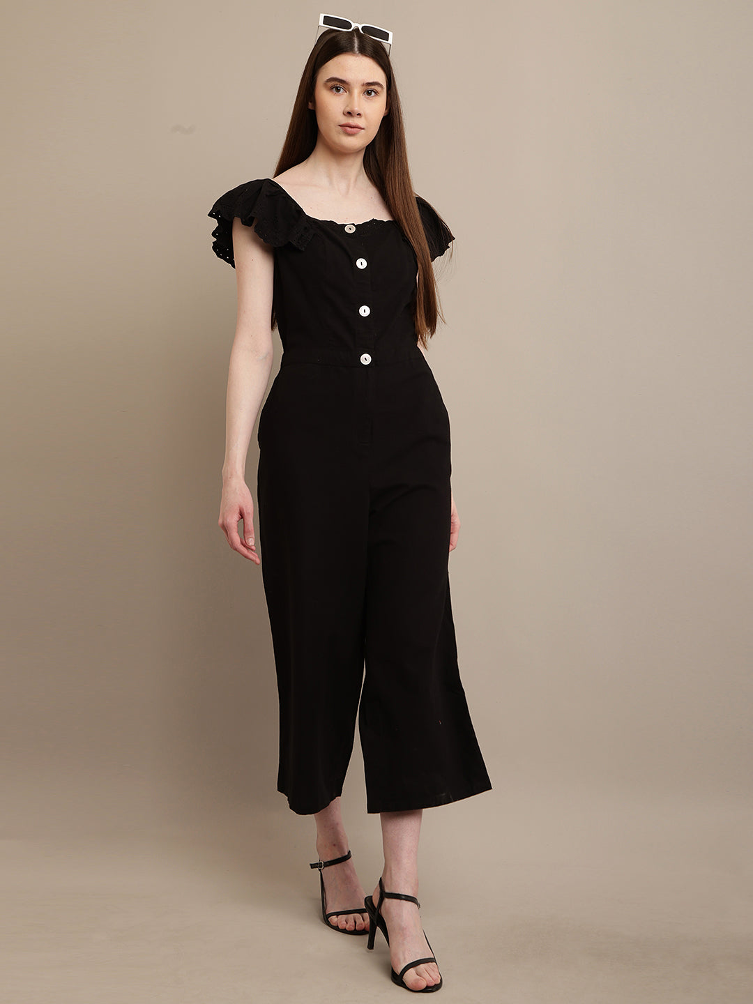 Cotton Black Solid Basic Black Jumpsuit
