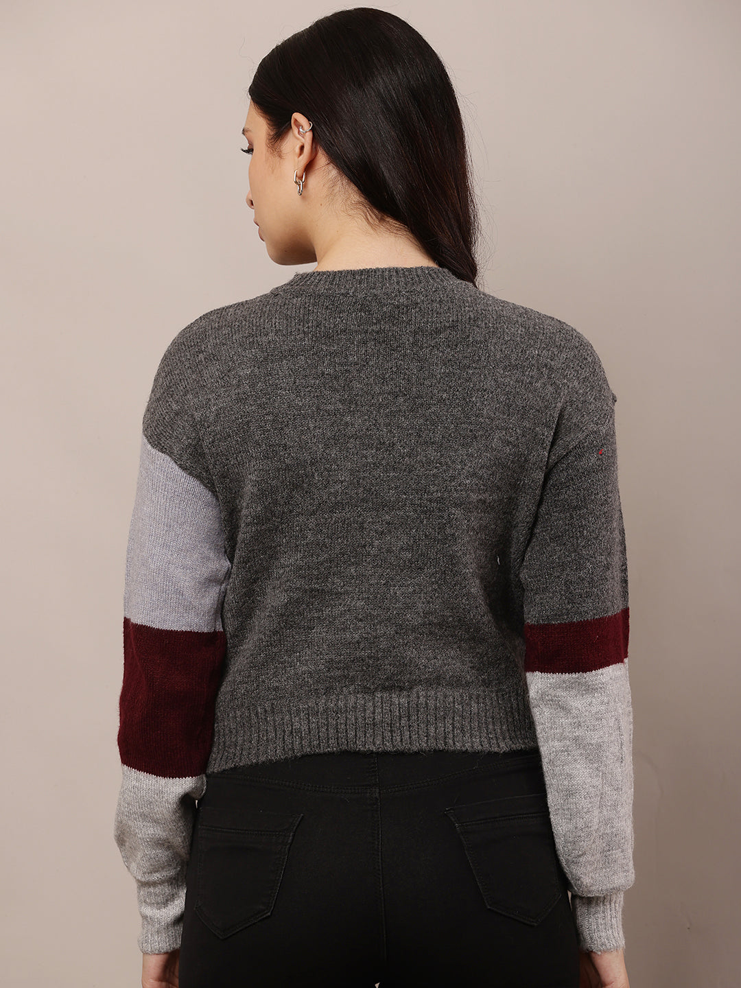 Acrylic Round Neck Sweater with Full Sleeves Multicolour Sweater