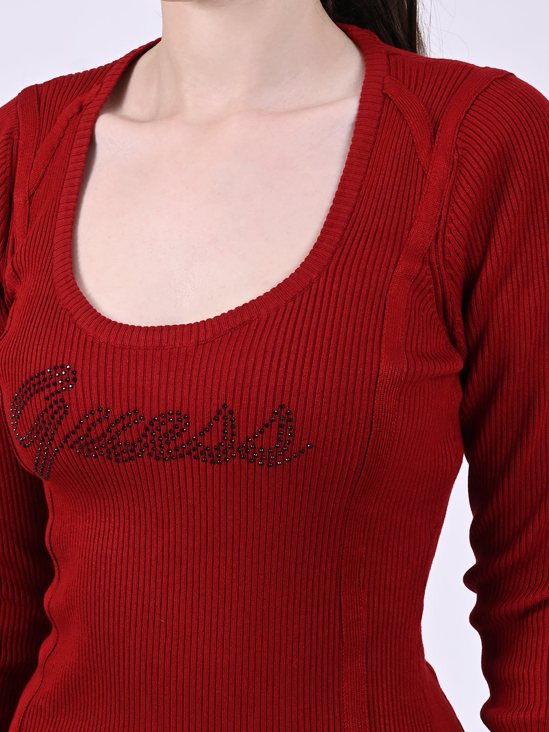 Viscose Full Sleeve with Round Neck Mini Bodycon Red Dress