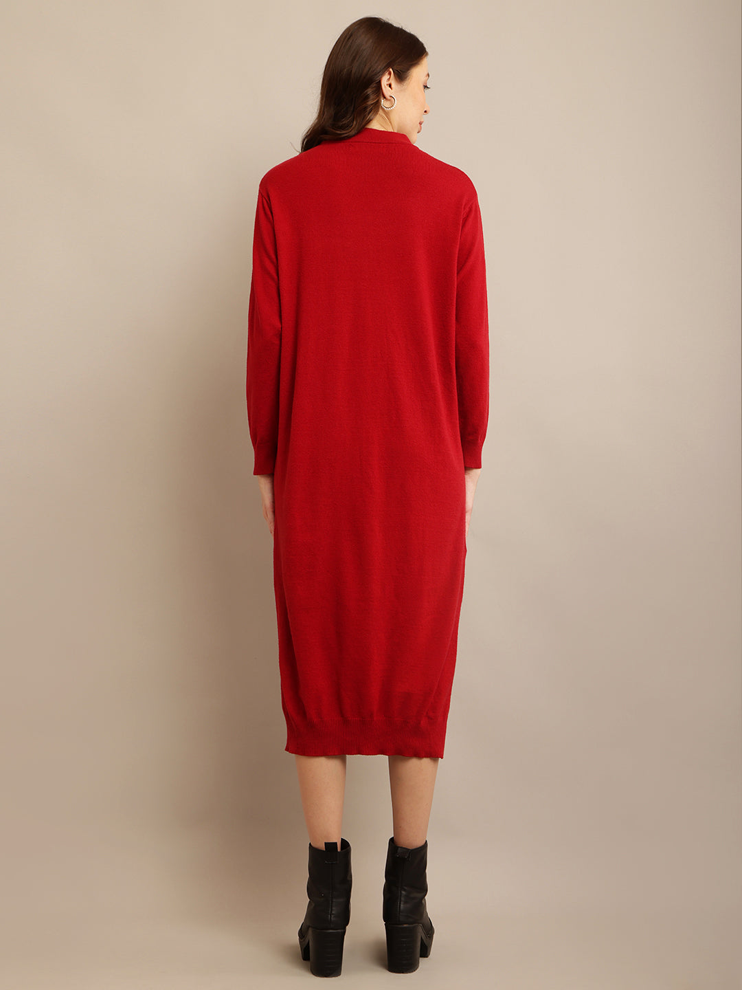 Viscose Full sleeve with High neck Red Straight dress
