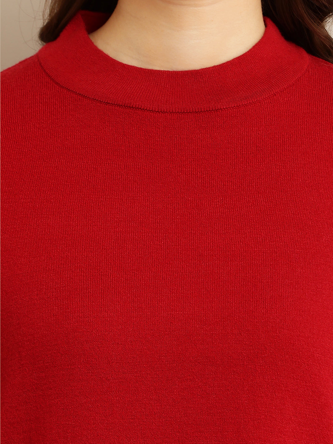Viscose Full sleeve with High neck Red Straight dress