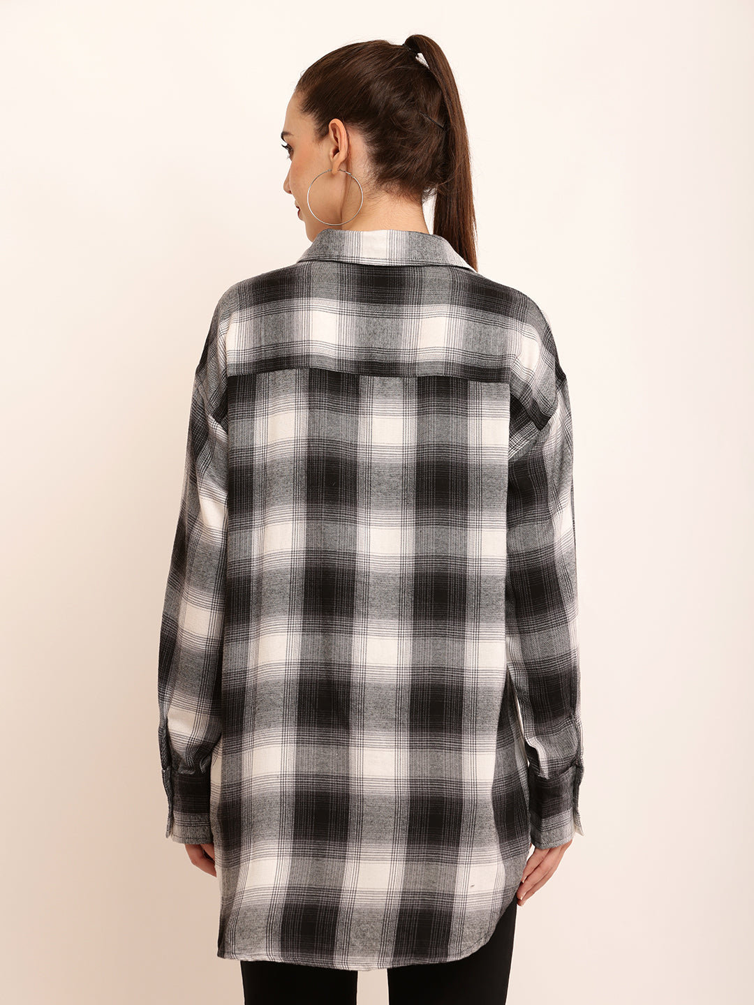 Polyester Full Sleeve with Elegant Black Checked Shirt