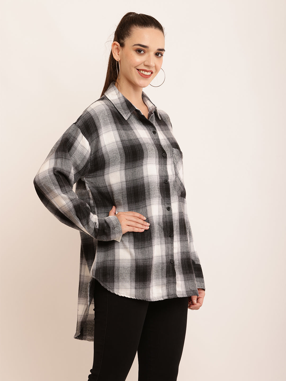 Polyester Full Sleeve with Elegant Black Checked Shirt