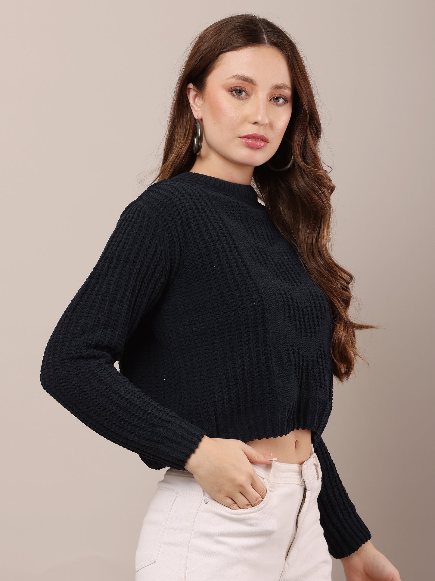 Cotton Full Sleeve with Round Neck Dark Blue Sweater