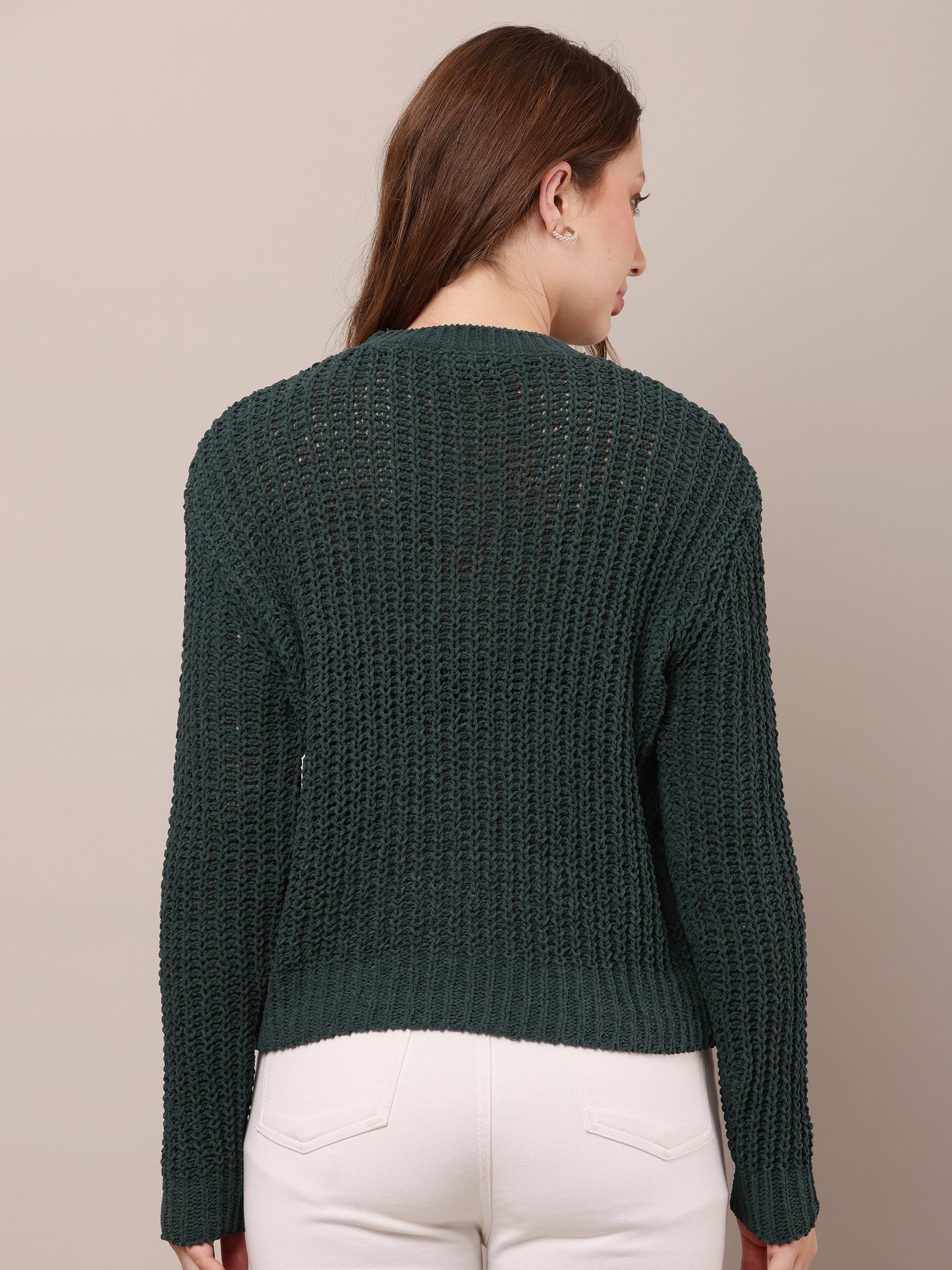Cotton Full Sleeve with Round Neck Dark Green Sweater