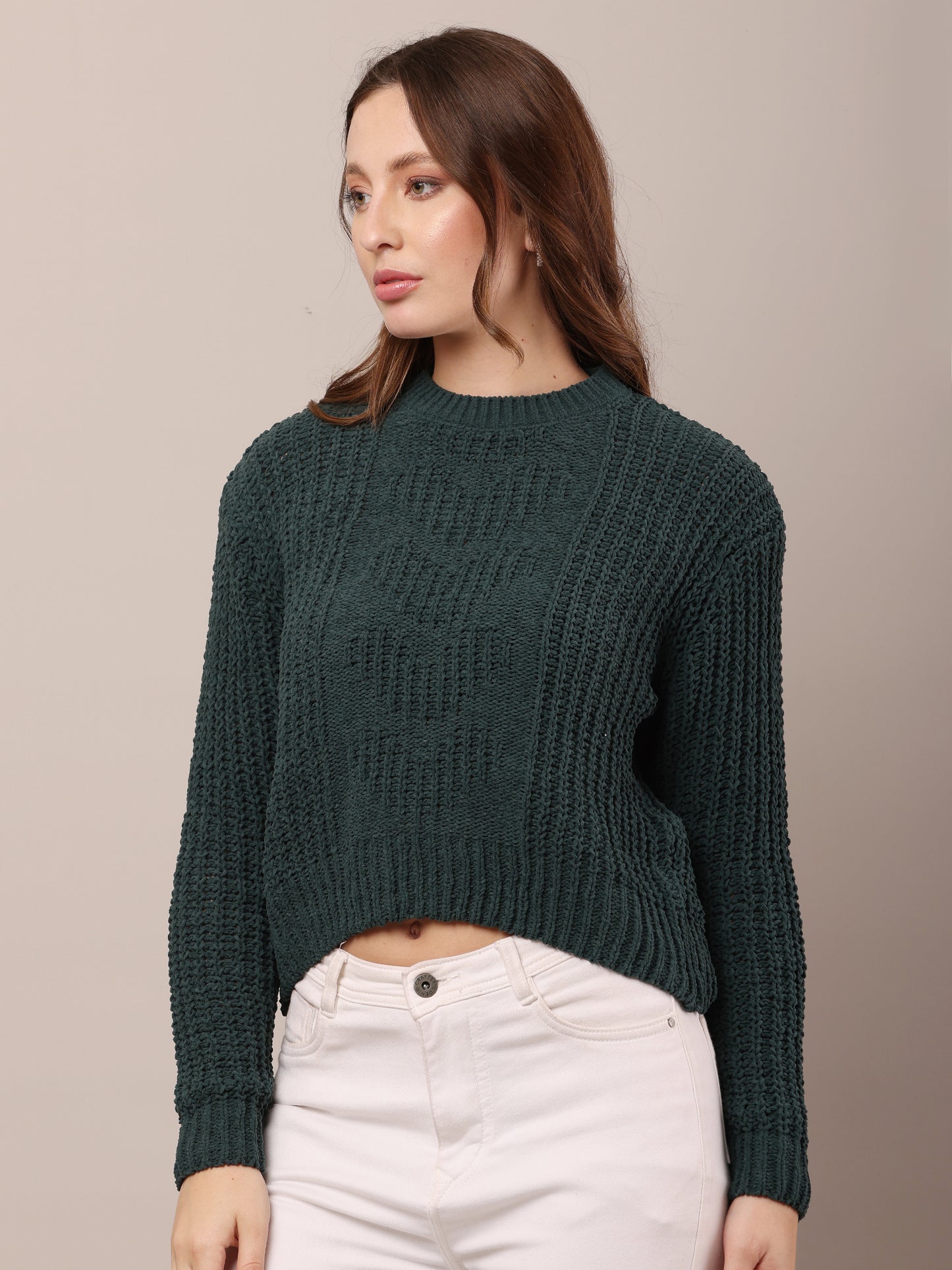 Cotton Full Sleeve with Round Neck Dark Green Sweater