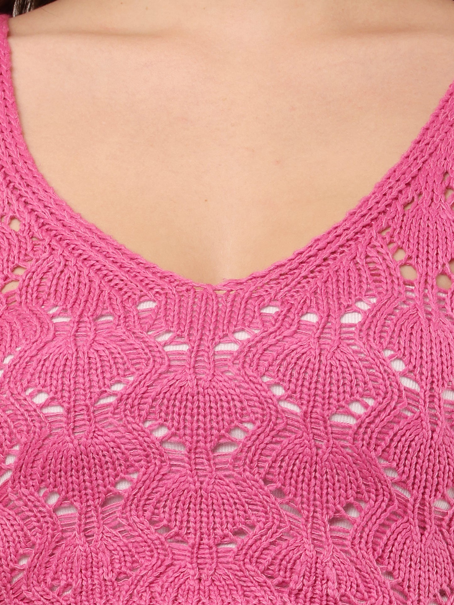 Cotton Sleeveless with V-Neck top and mini skirt Crochet Pink Co-Ord Set