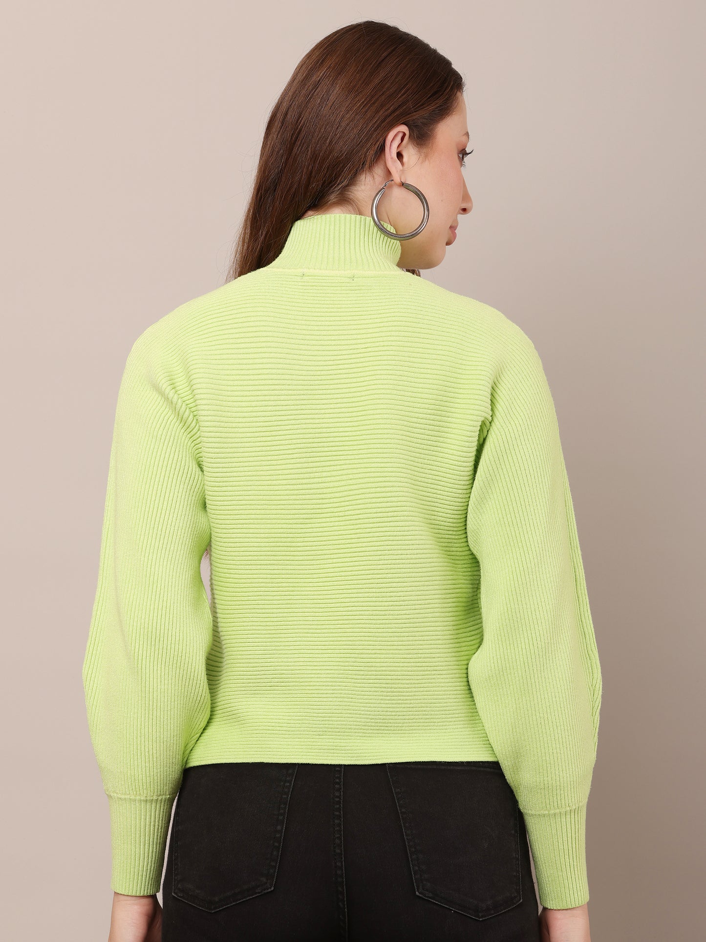Acrylic Drop-Shoulder with full sleeve high neck green sweater