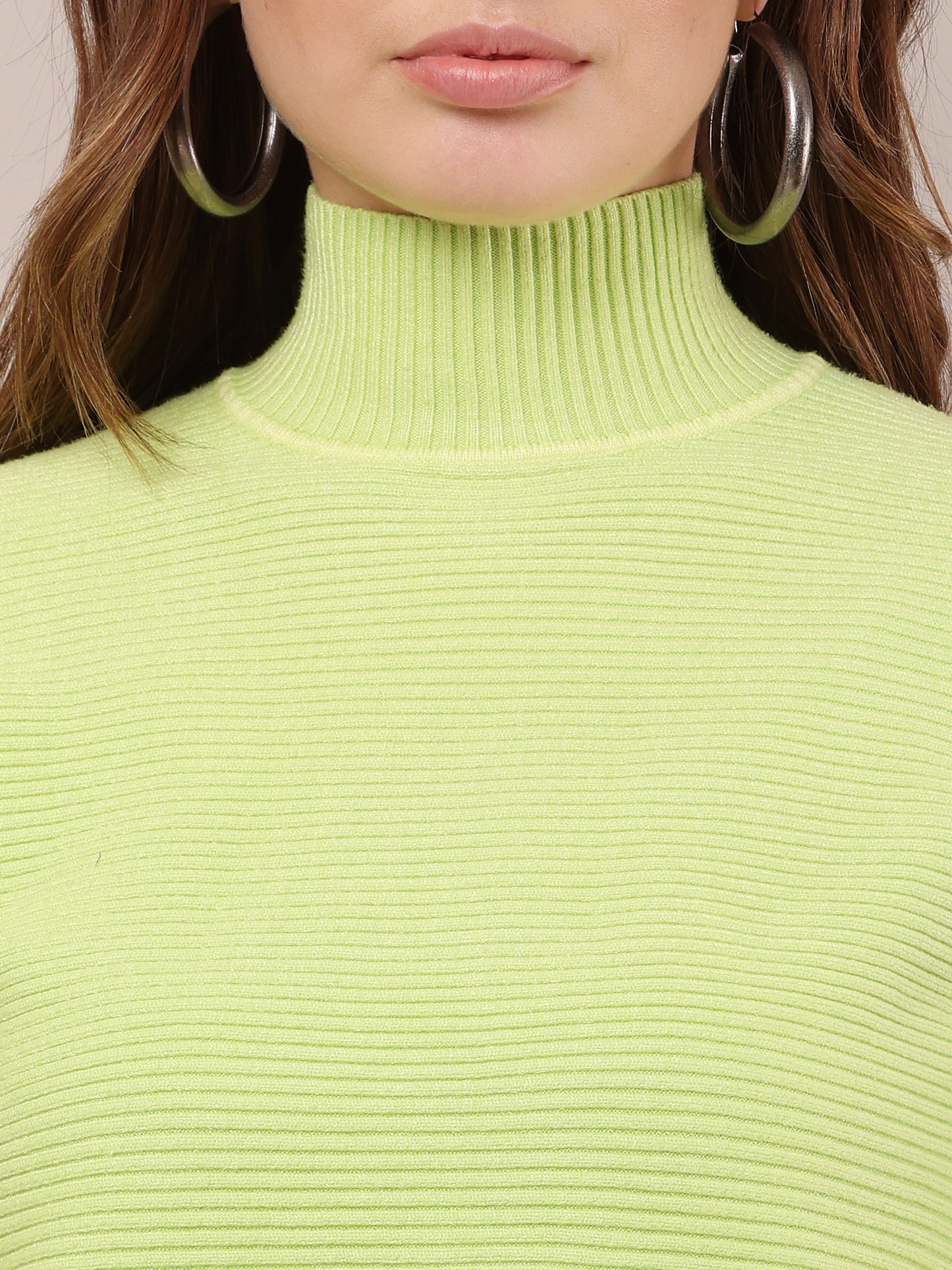 Acrylic Drop-Shoulder with full sleeve high neck green sweater