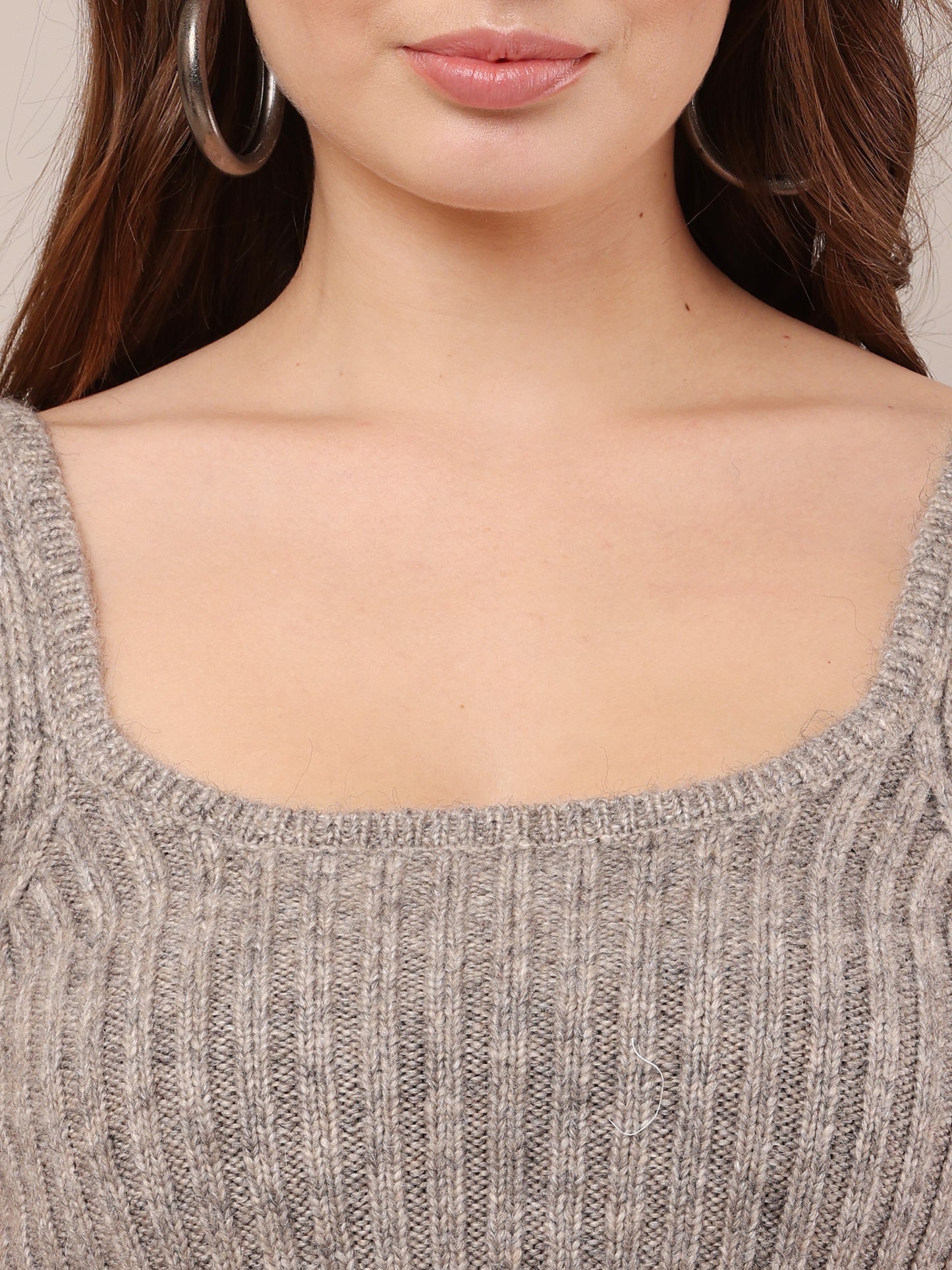 Acrylic Sleeveless with Square Neck Grey Crop Top
