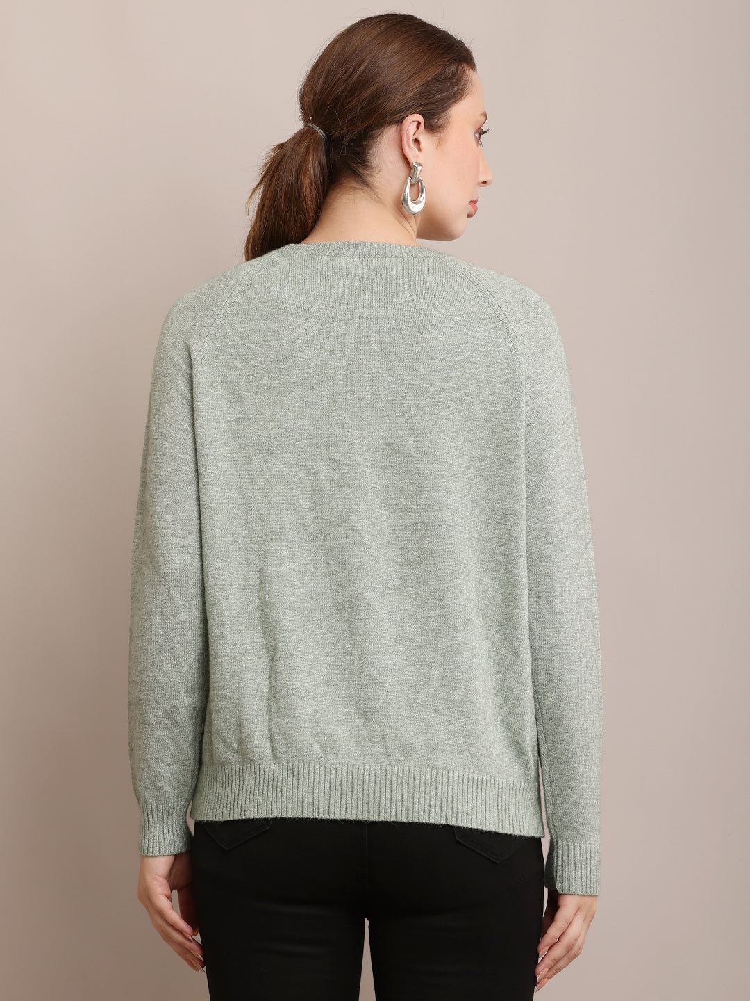 Polyester Full Sleeve with Round Neck Light Green Sweater