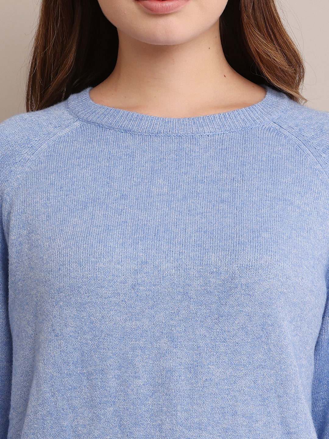 Polyester Full Sleeve with Round Neck Sky Blue Sweater