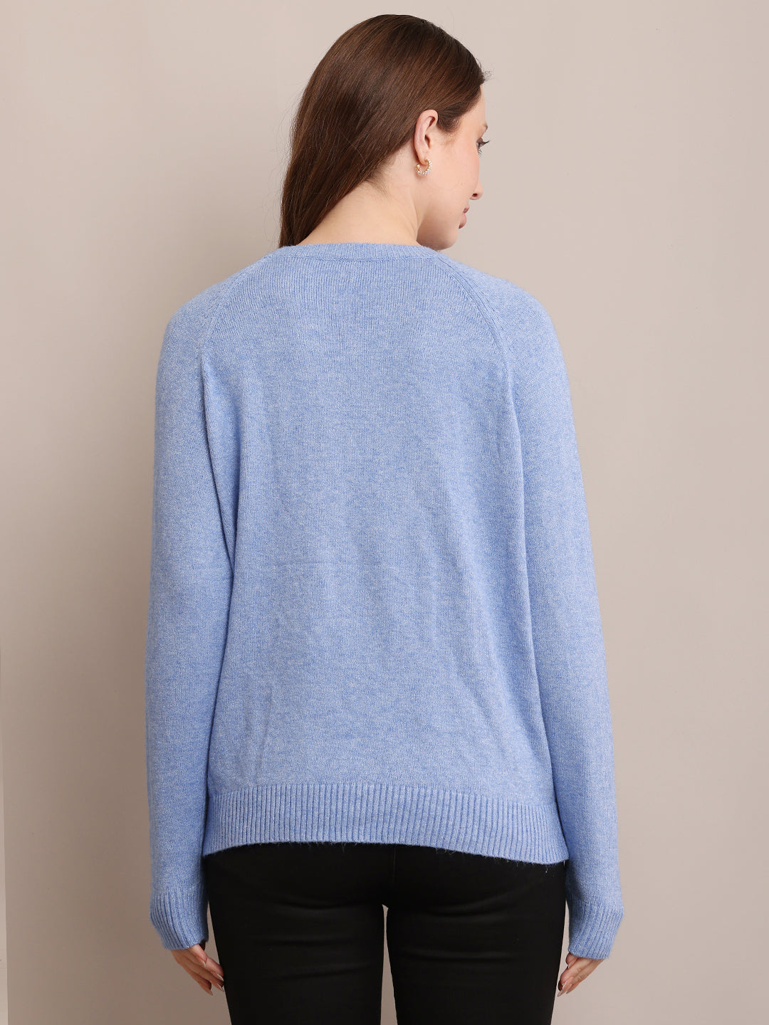 Polyester Full Sleeve with Round Neck Sky Blue Sweater