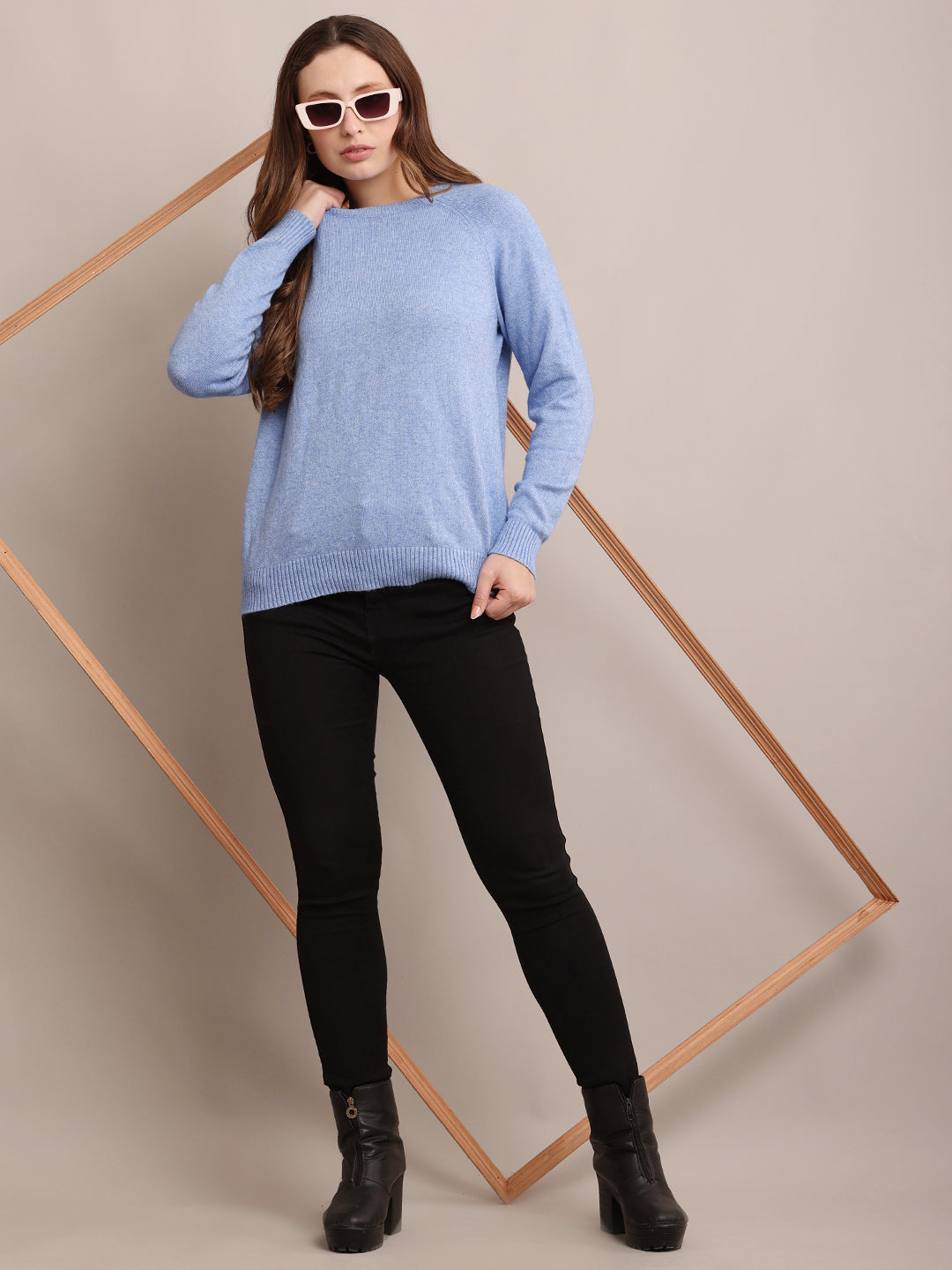 Polyester Full Sleeve with Round Neck Sky Blue Sweater