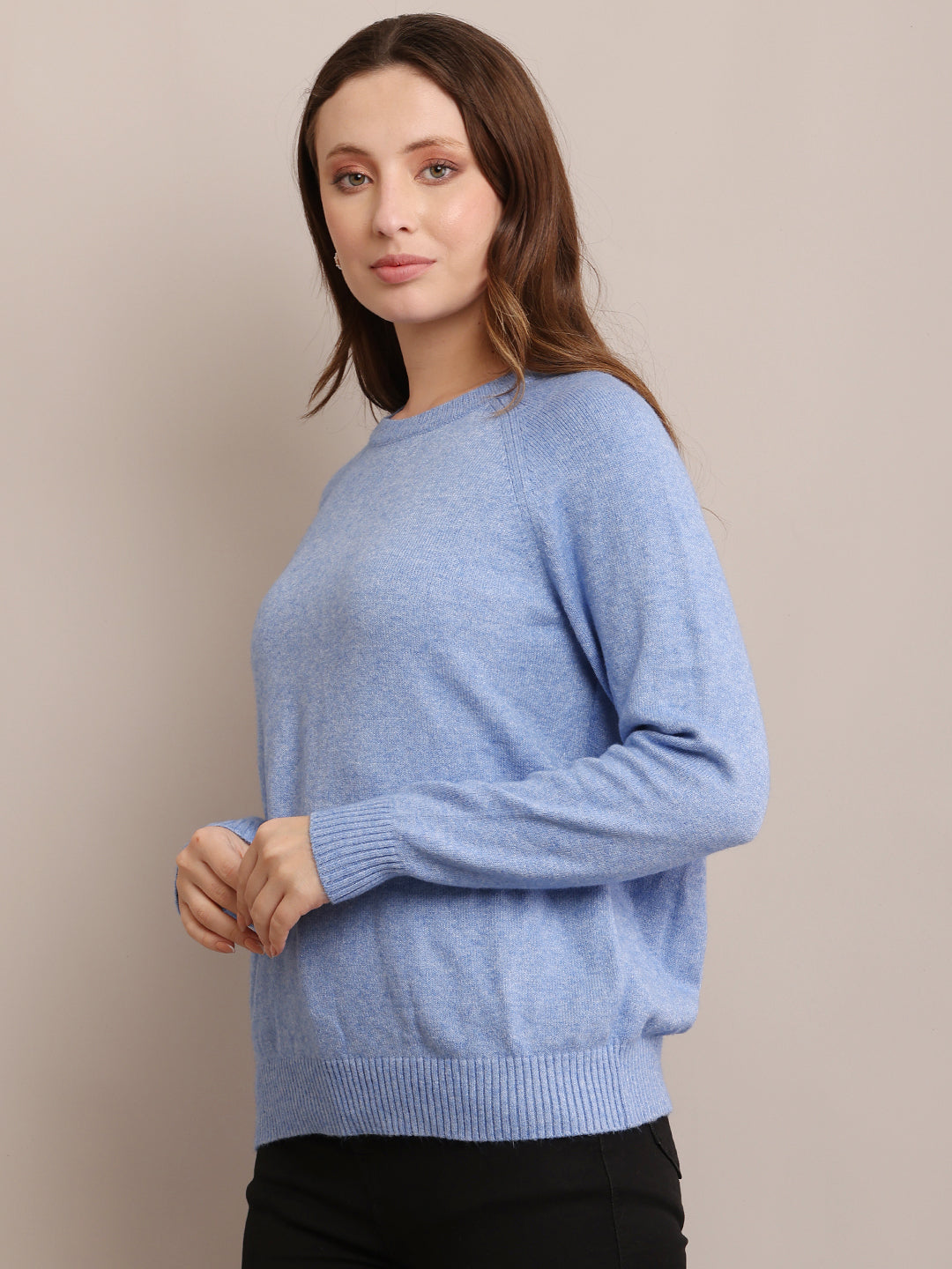Polyester Full Sleeve with Round Neck Sky Blue Sweater