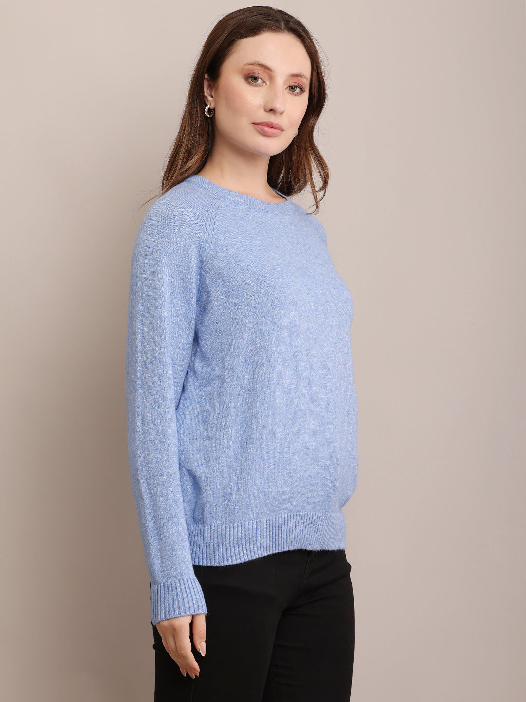 Polyester Full Sleeve with Round Neck Sky Blue Sweater
