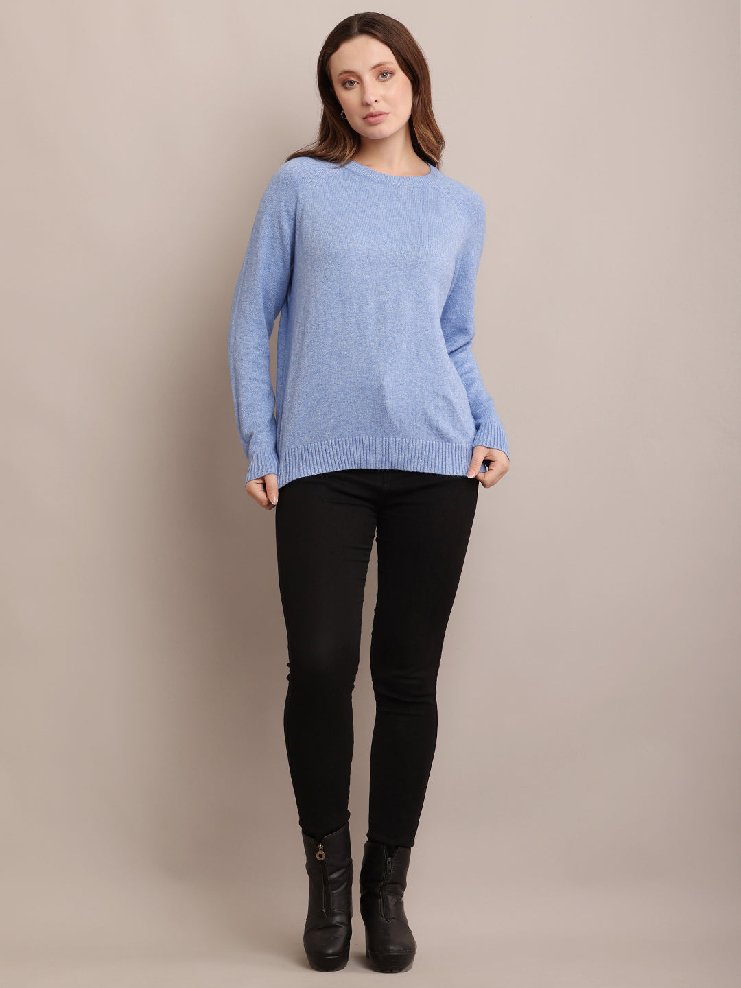 Polyester Full Sleeve with Round Neck Sky Blue Sweater
