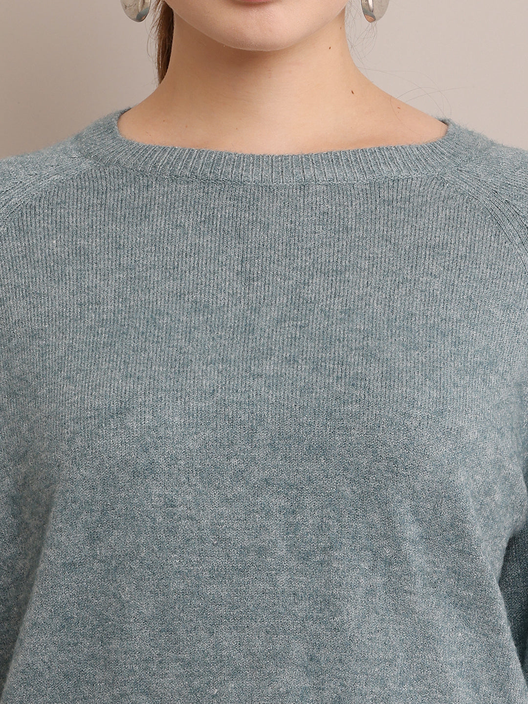 Polyester Full Sleeve with Round Neck Sea Green Sweater
