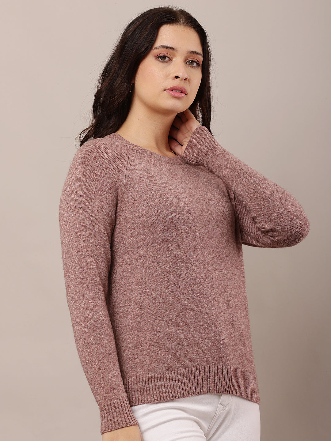 Polyester Full Sleeve with Round Neck Wine Sweater